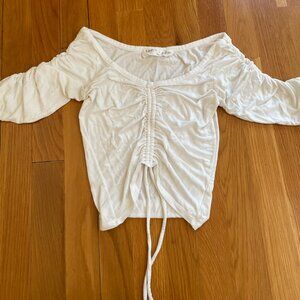 Emma + Sam White Off-Shoulder Ruched Top – Size XS
